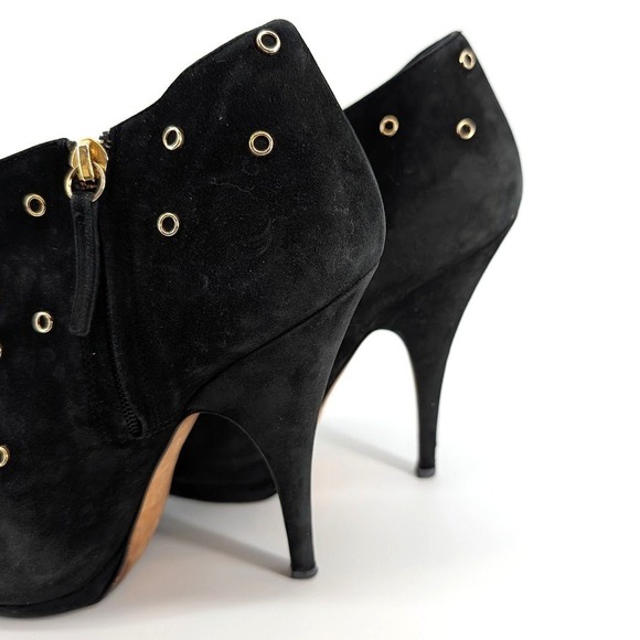 Giuseppe Zanotti Black Suede Rhinestone Studded Ankle Boots Heel Women Size 38 - Picture 5 of 9